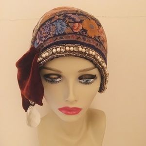 Flapper hat 100% silk, brass and glass Halloween